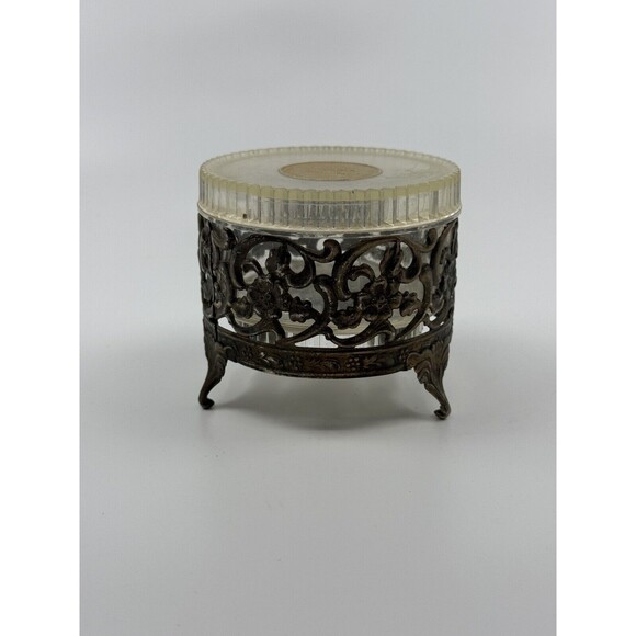 Vintage Jovan Mink & Pearls Filigree Brass Vanity Box with Plastic Insert - Picture 1 of 6